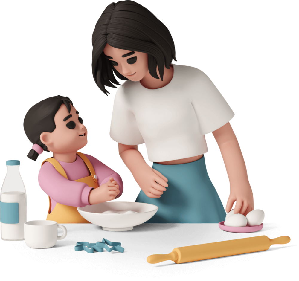 Illustration d'une mère et sa fille cuisinant ensemble